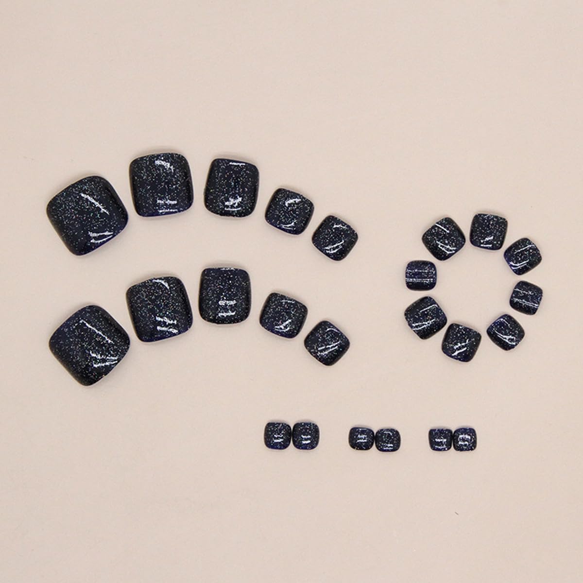 Bling Black Press on Toenails for Women - Glitter Fake Toe Nails | Acrylic Full Cover Artificial Nails | Square Glue on Toenails for Wedding, Parties & Special Occasions | KLD878