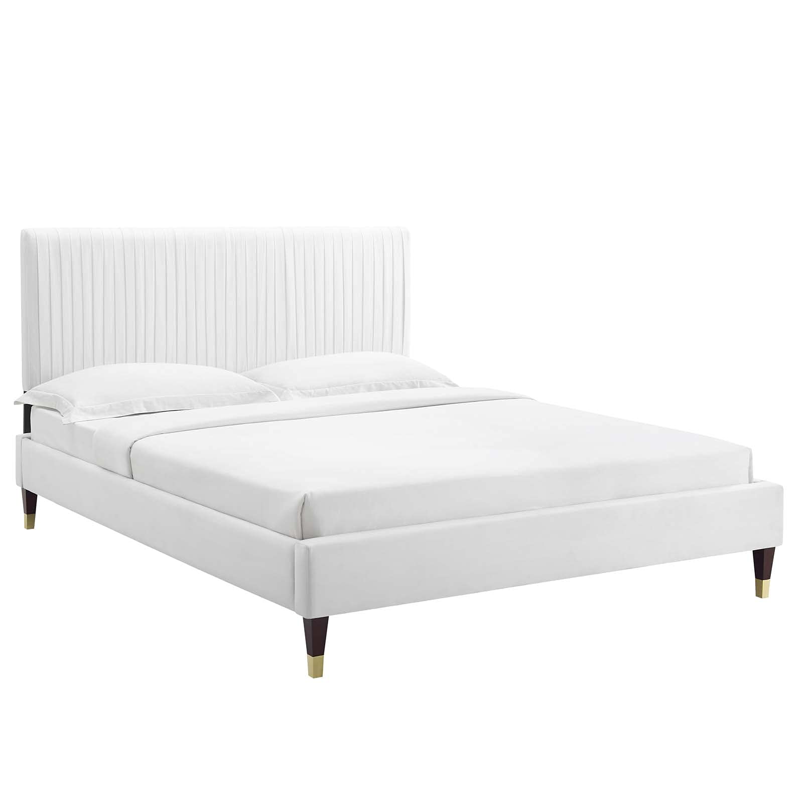 Modway Peyton Performance Velvet Full Platform Bed Frame - White Queen Size Bed with Upholstered Headboard & Sturdy Wood Slats Support | Perfect for Modern Bedrooms, Guest Rooms & Small Spaces