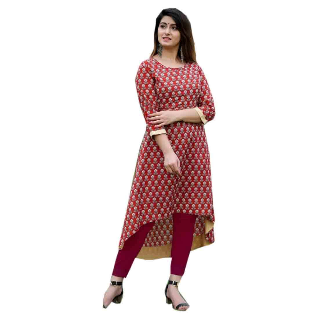 Pinkkart Women's Indian Cotton Printed Flared Kurti Dress - Casual, Office, Festival & Formal Wear for Women | Perfect for Diwali, Weddings & Work Outfits (Style 447)