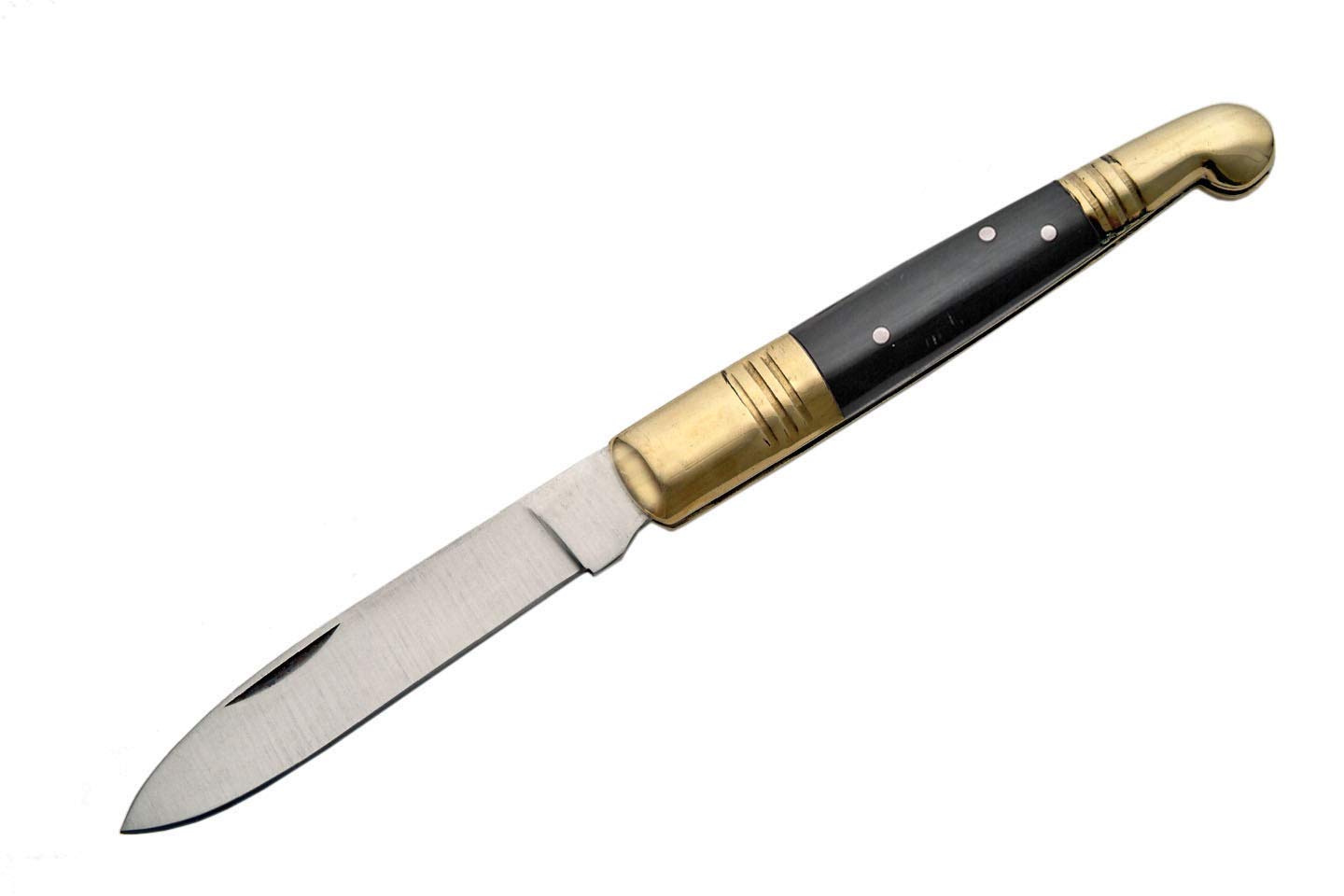 SZCO Supplies Black Old Fashioned Knife - Stainless Steel Blade with Brass Bolster - Vintage Style Hunting & Camping Knife for Outdoor Adventures