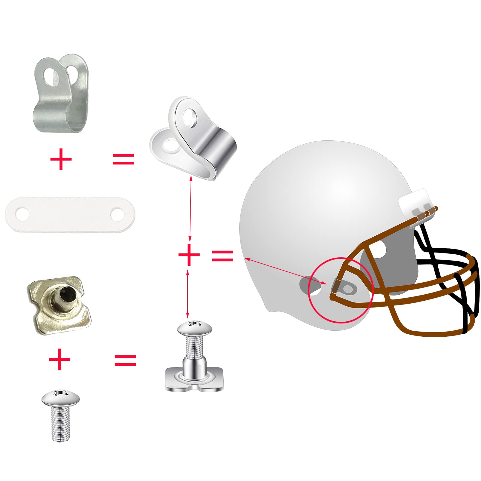 Football Helmet Repair Kit & Hockey Helmet Hardware Set - Universal Baseball/Softball Facemask Accessories with R-Shape Visor Clips, Screws, Nuts & Rubber Gaskets | Perfect for Sports Gear Maintenance & Helmet Replacement Parts