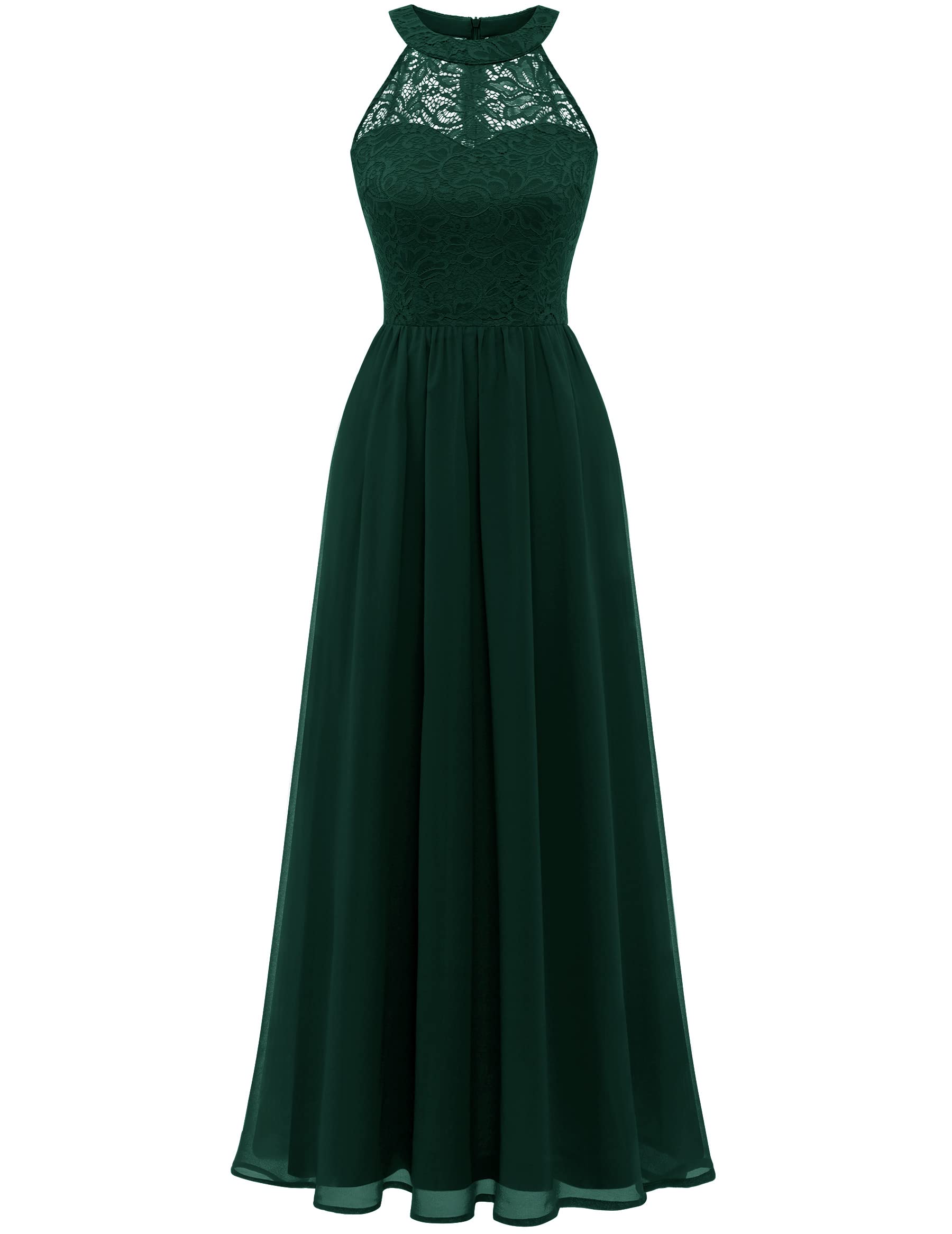Wedtrend Women's Formal Prom Dress - Elegant Halter Neck Long Gown with Floral Lace for Bridesmaids, Evening Parties & Special Occasions