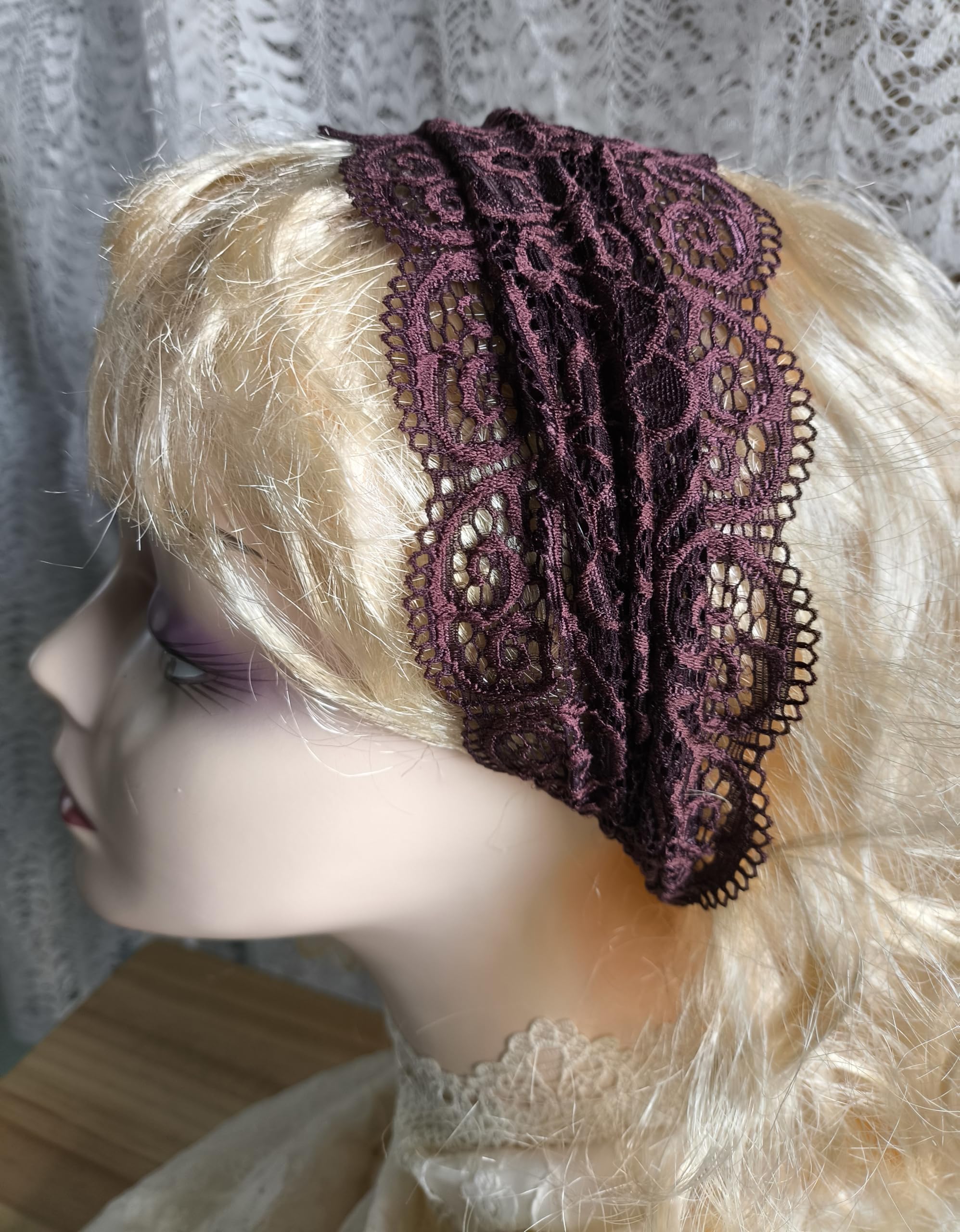 Women's Stretch Lace Headbands - Wide Turban Headwraps for Yoga, Workout & Everyday Wear - Soft & Comfortable Hair Accessories (Brown) - Perfect for Gym, Running, Sports and Fashion Styling