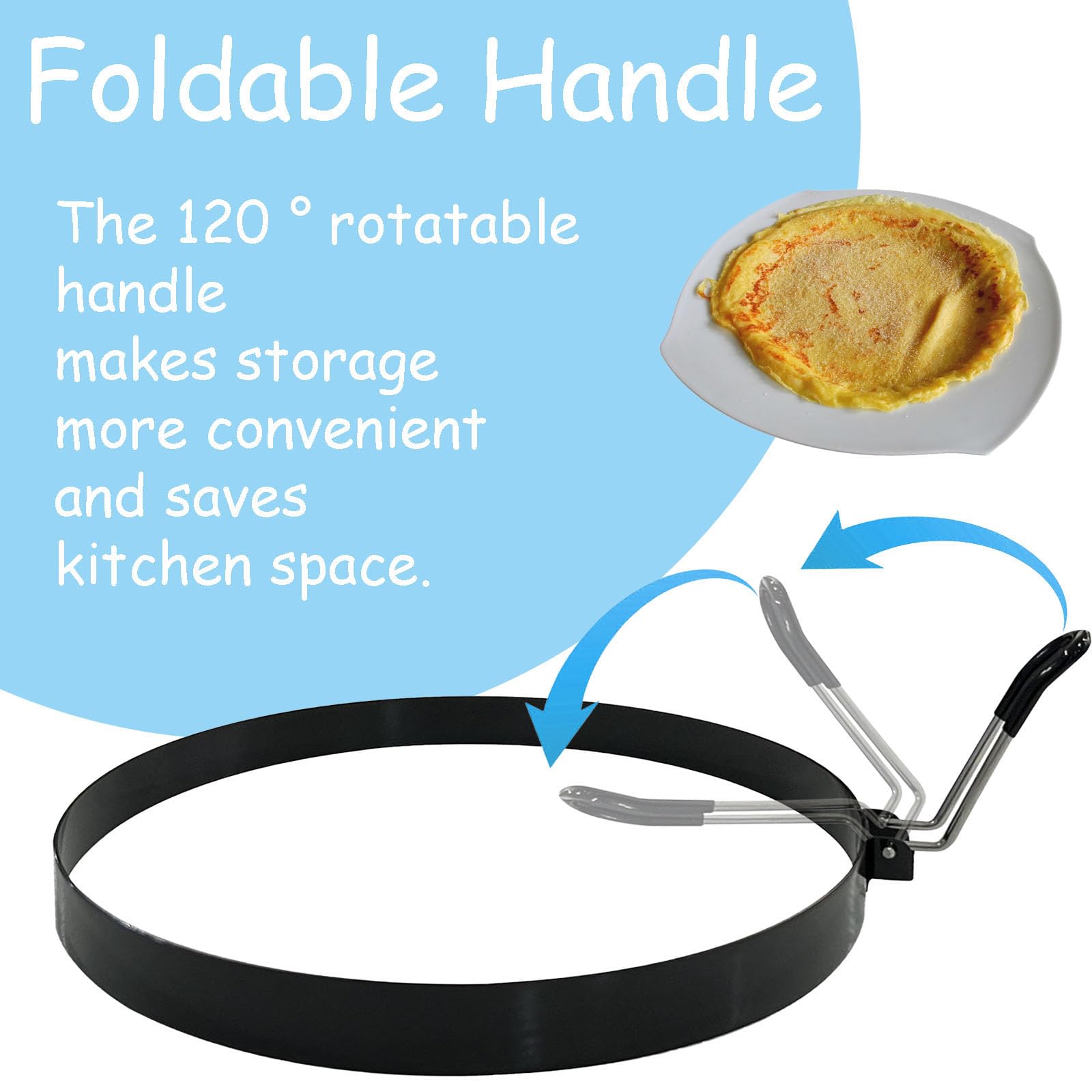 2 Pack Stainless Steel 8 Inch Pancake Mold Rings - Large Omelette Maker for Griddle, Perfect for Round Pancakes, Eggs & Muffins - Heat-Resistant Handle for Safe Breakfast Cooking - Ideal for Home Kitchen, Camping & Brunch Parties
