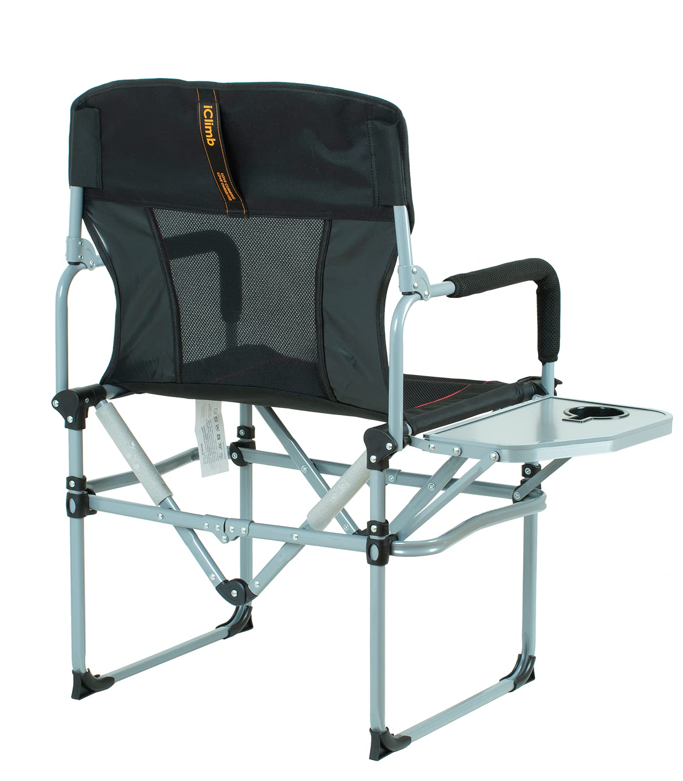 iClimb Heavy Duty Compact Camping Folding Mesh Chair with Side Table & Carry Handle - Portable Outdoor Chairs for Camping, Beach, Picnic, Backyard (2 Navy + 2 Black Bundle)
