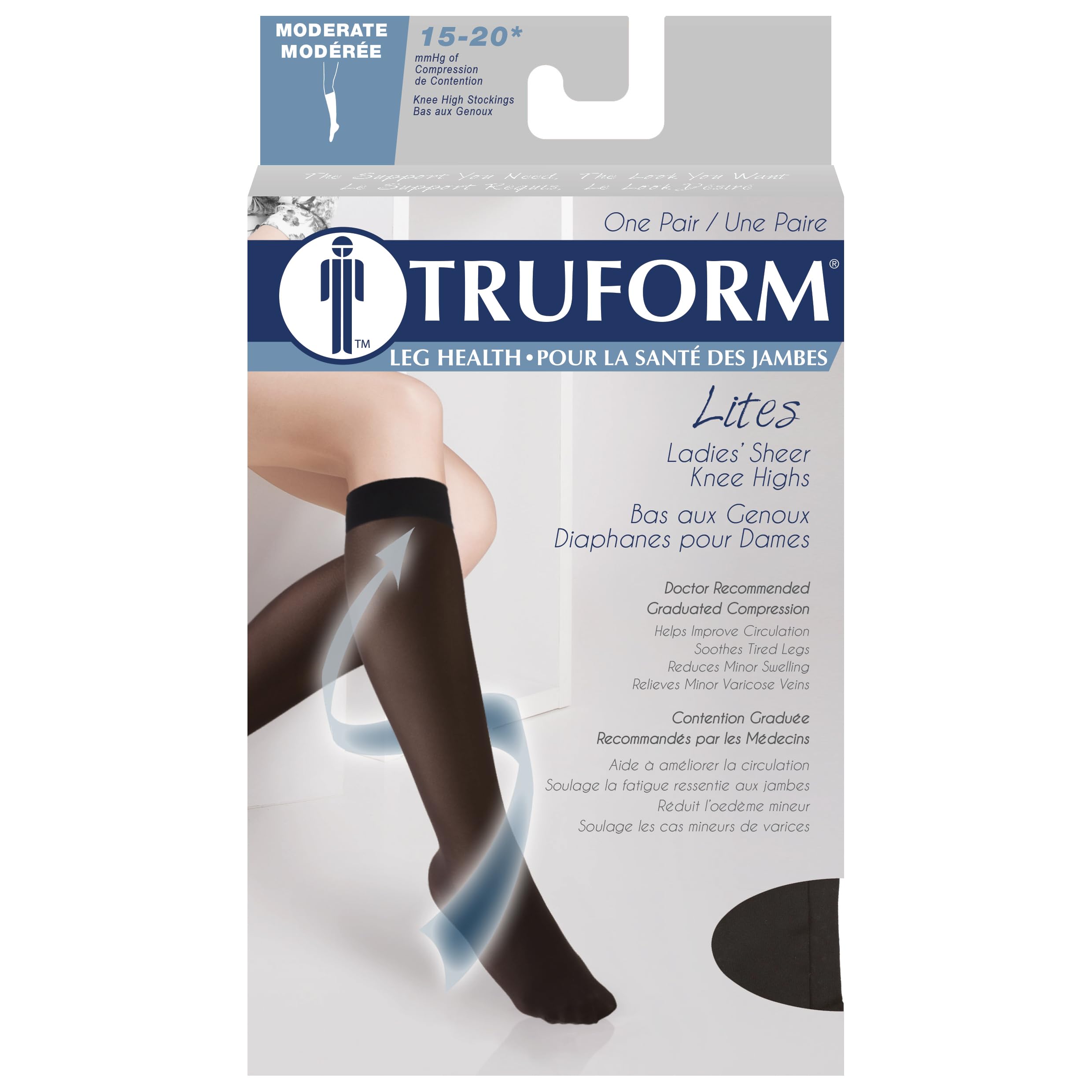 Truform Sheer Compression Stockings 15-20 mmHg for Women - Knee High, 20 Denier, Taupe, Small - Perfect for Travel, Work & Varicose Vein Relief