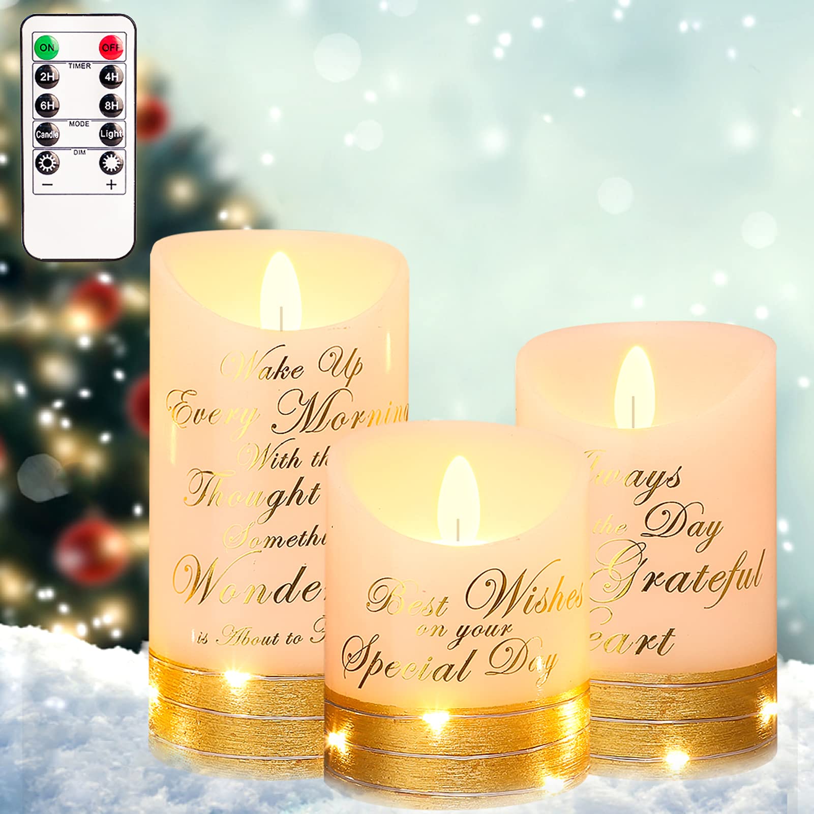 Golden LED Flameless Candles with Remote - Flickering Prayer Lights for Bedroom Decor