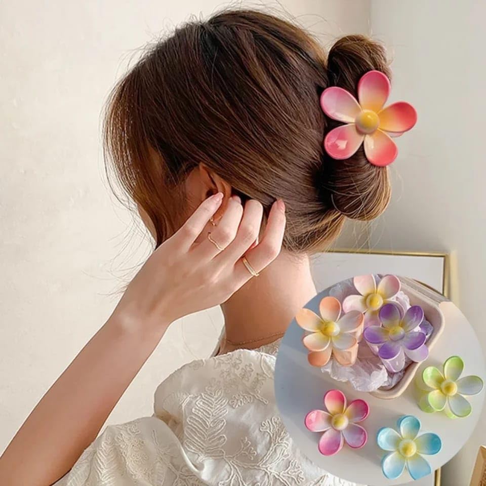 Boho Hawaiian Flower Hair Clips for Women - Plumeria Hair Barrettes & Jaw Clamps for Thick Curly Hair (3-Pack, Random Colors) | Perfect for Summer Weddings, Beach Vacations & Boho Fashion Accessories