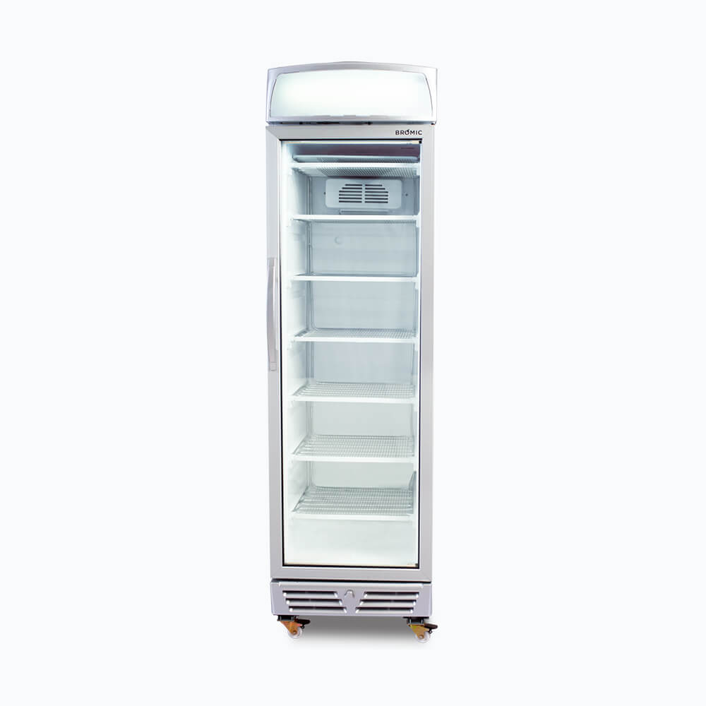 Bromic 300L Commercial Upright Display Freezer with LED Lightbox & Flat Glass Door - UF0374LS - Perfect for Supermarkets, Convenience Stores, and Restaurant Food Display