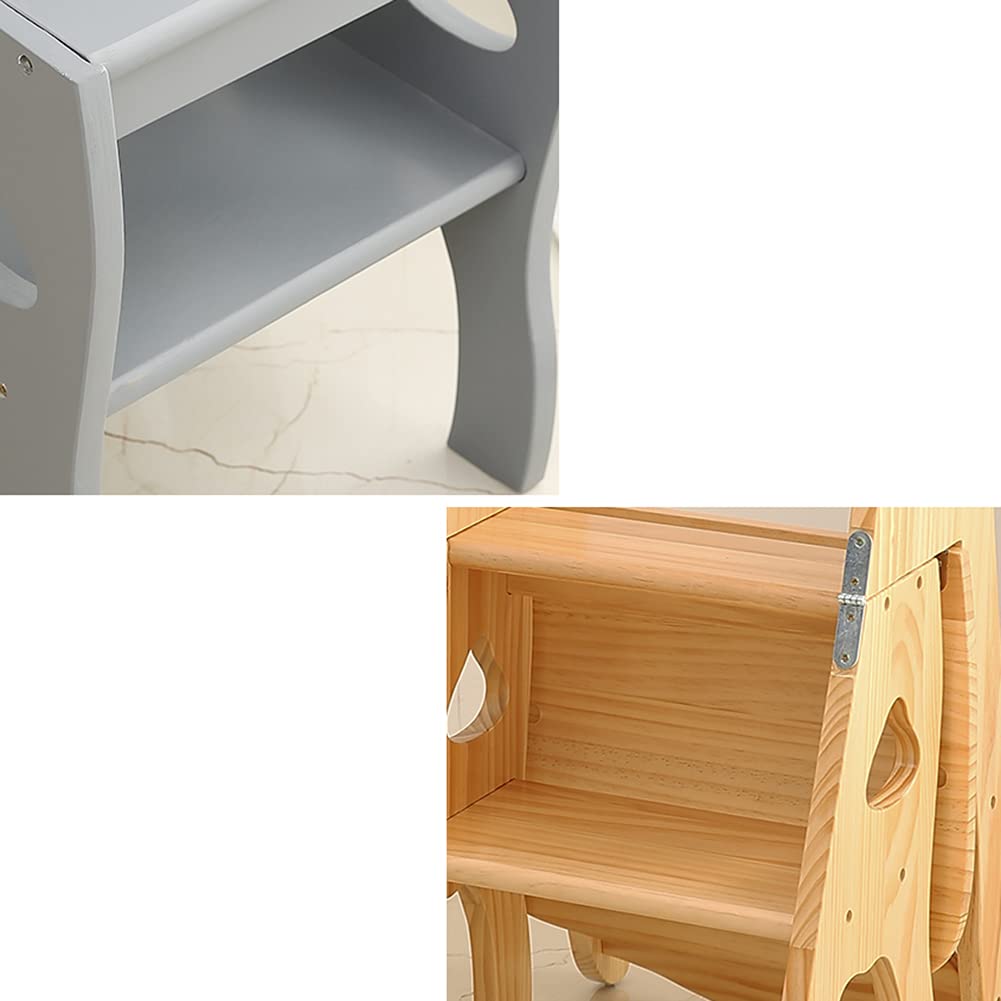 XHALERY 4-Step Wooden Folding Step Stool - Portable Kitchen Ladder, Shoe Bench & Flower Stand for Home, Office, and Garden Use