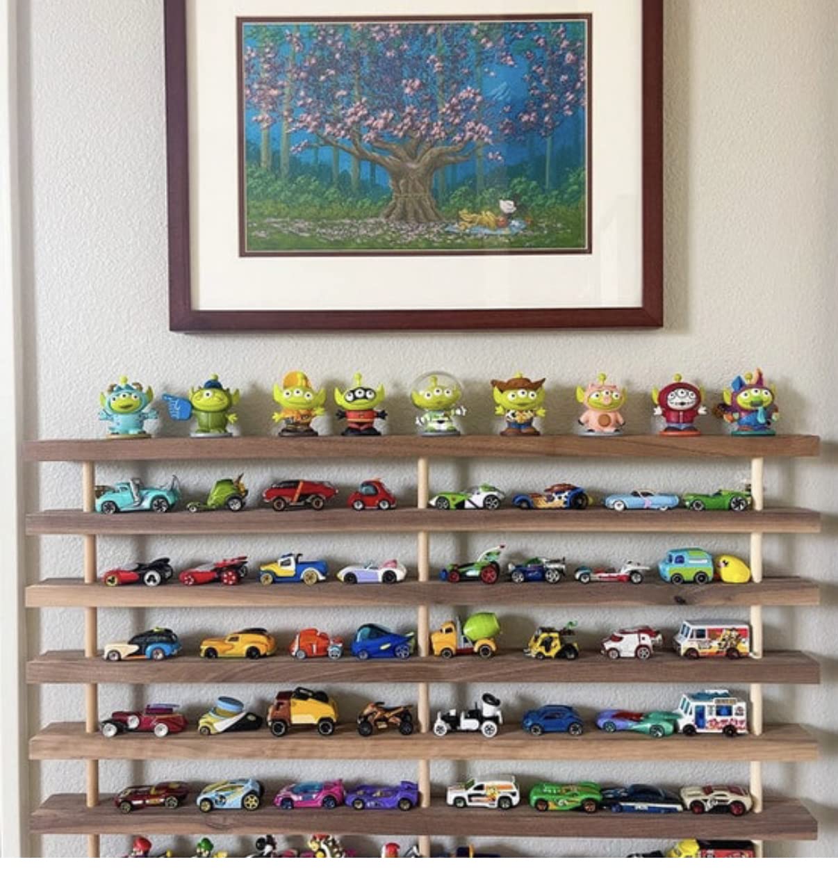 Handmade Wooden Toy Car Shelf - Compatible with Hot Wheels & Matchbox Cars - Solid Oak Display Organizer for Kids' Bedroom & Playroom Decor