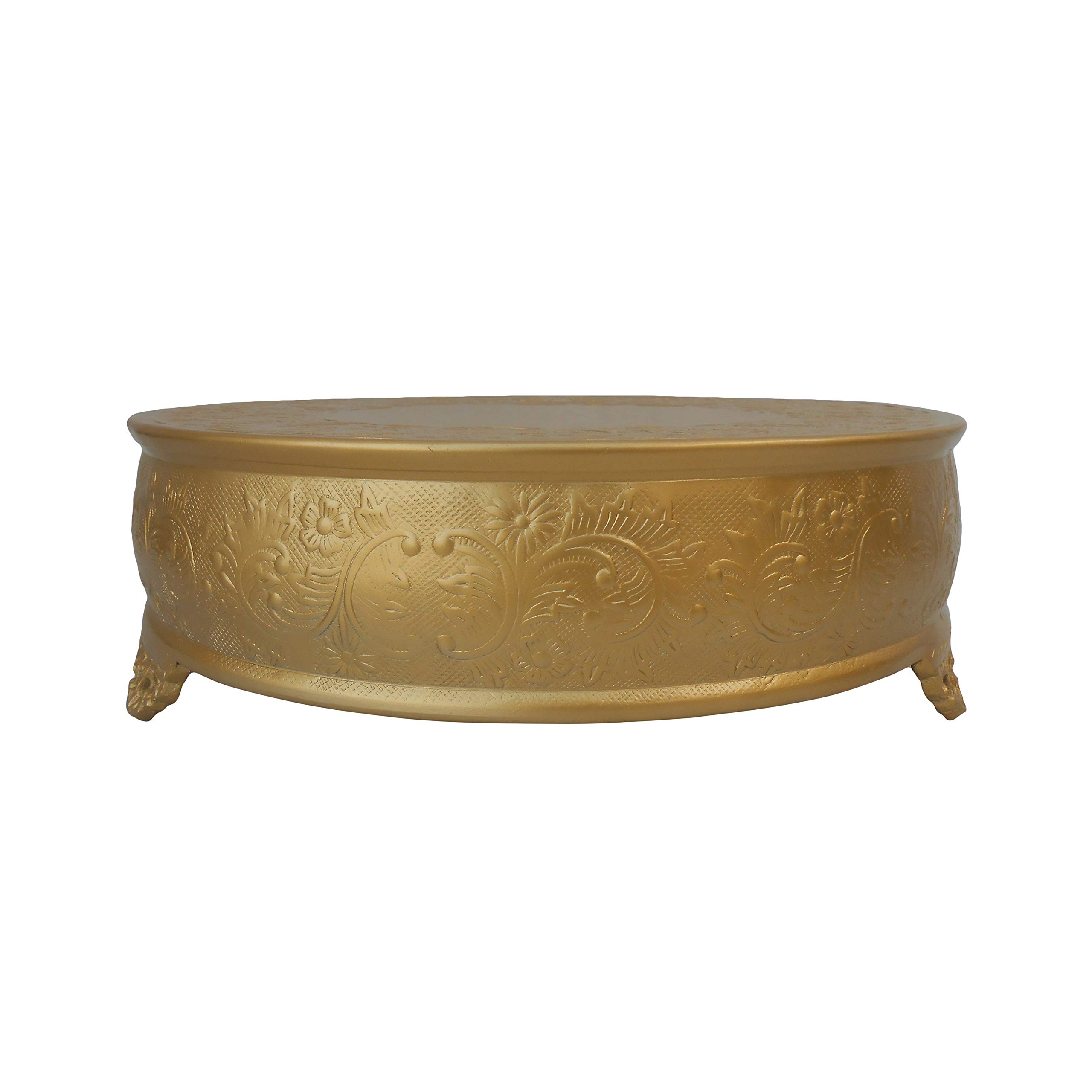 GiftBay 16-Inch Round Gold Wedding Cake Stand - Handcrafted Embossed Metal Tiered Dessert Display for Weddings, Parties & Special Events | Durable & Elegant Cake Pedestal for Anniversary, Birthday Celebrations