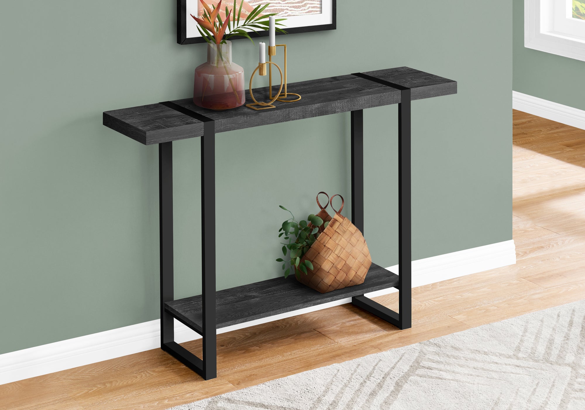 48L Black Reclaimed Wood Look Accent Table - Stylish Side Table for Living Room, Bedroom, or Entryway Decor