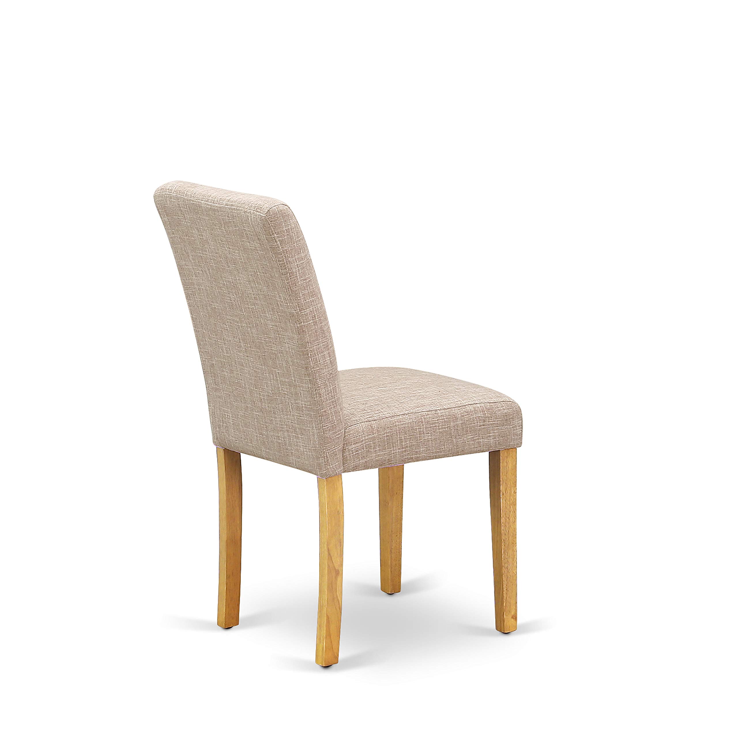 East West Furniture DLAB3-OAK-04 3-Piece Round Dining Table Set with Drop Leaf & 2 Light Tan Linen Parsons Chairs, 42x42 Inch, Oak - Perfect for Small Spaces, Breakfast Nooks, and Cozy Apartments