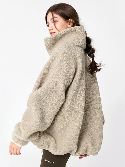 Cozy Sherpa High Neck Sweater for Women - Winter Warm Fleece Pullover - Perfect for Casual Outfits & Cold Weather Layering