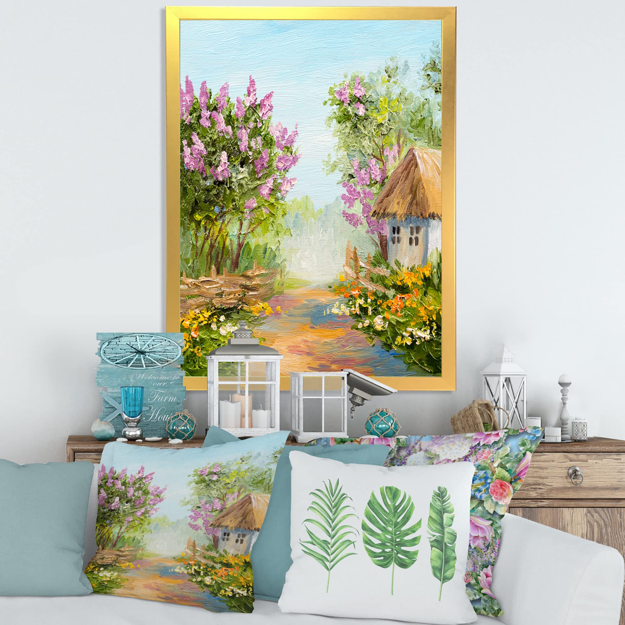 Little House in the Blossoming Forest - Lake House Framed Wall Art Painting - Perfect for Living Room, Bedroom & Office Decor
