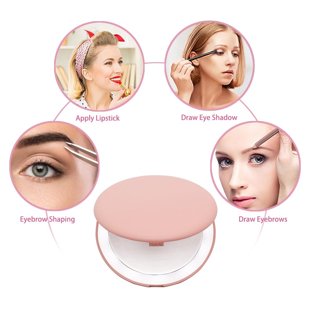 Giazee Compact Travel Makeup Mirror with LED Light - 1X/10X Magnifying Mirror, Portable Pocket Mirror for Handbag & Purse | Perfect for Home, Travel, and On-the-Go Touch Ups