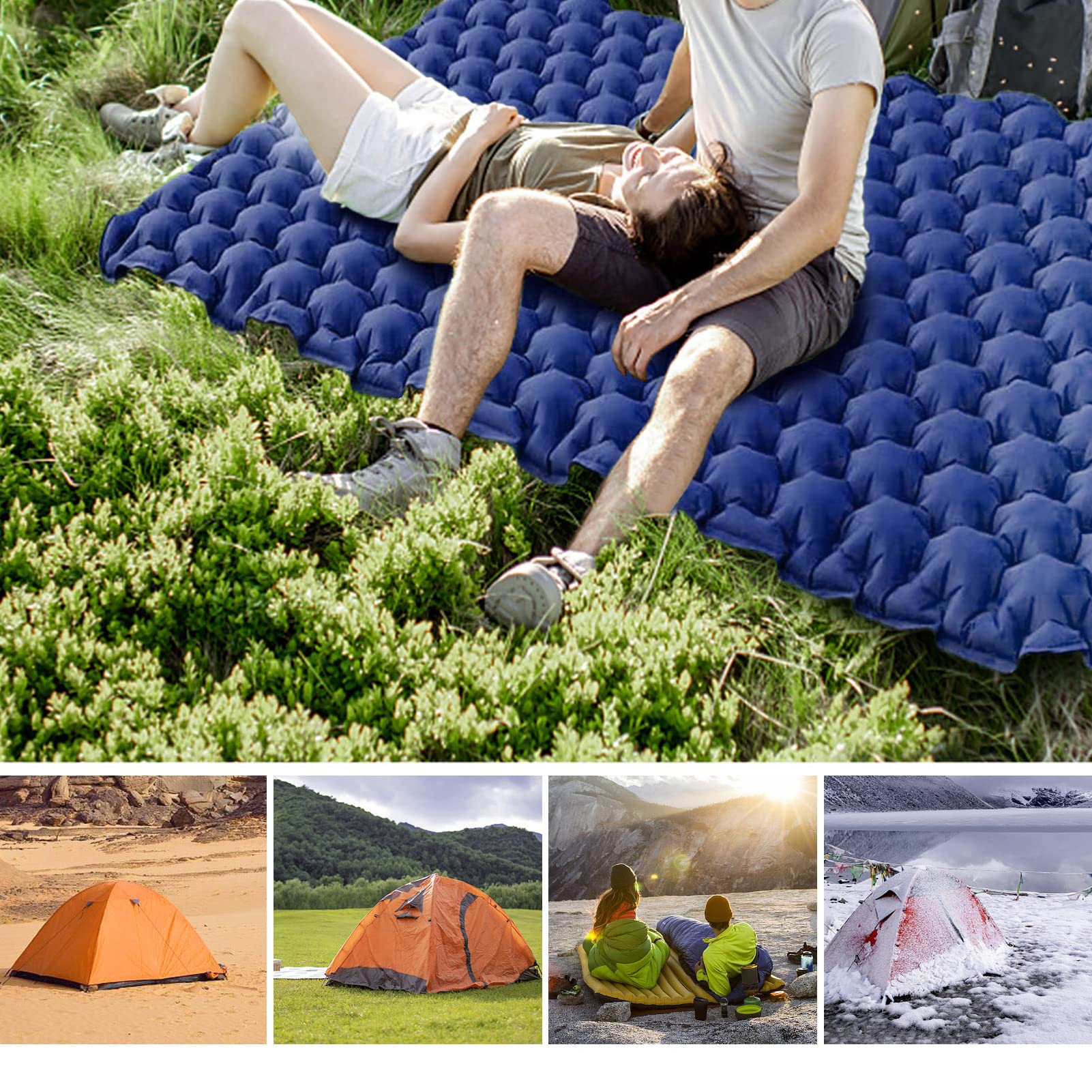 2 Person Camping Sleeping Pad with Air Pillow - Portable Inflatable Air Mattress for Backpacking, Hiking & Outdoor Adventures - Waterproof & Lightweight for Tent Camping