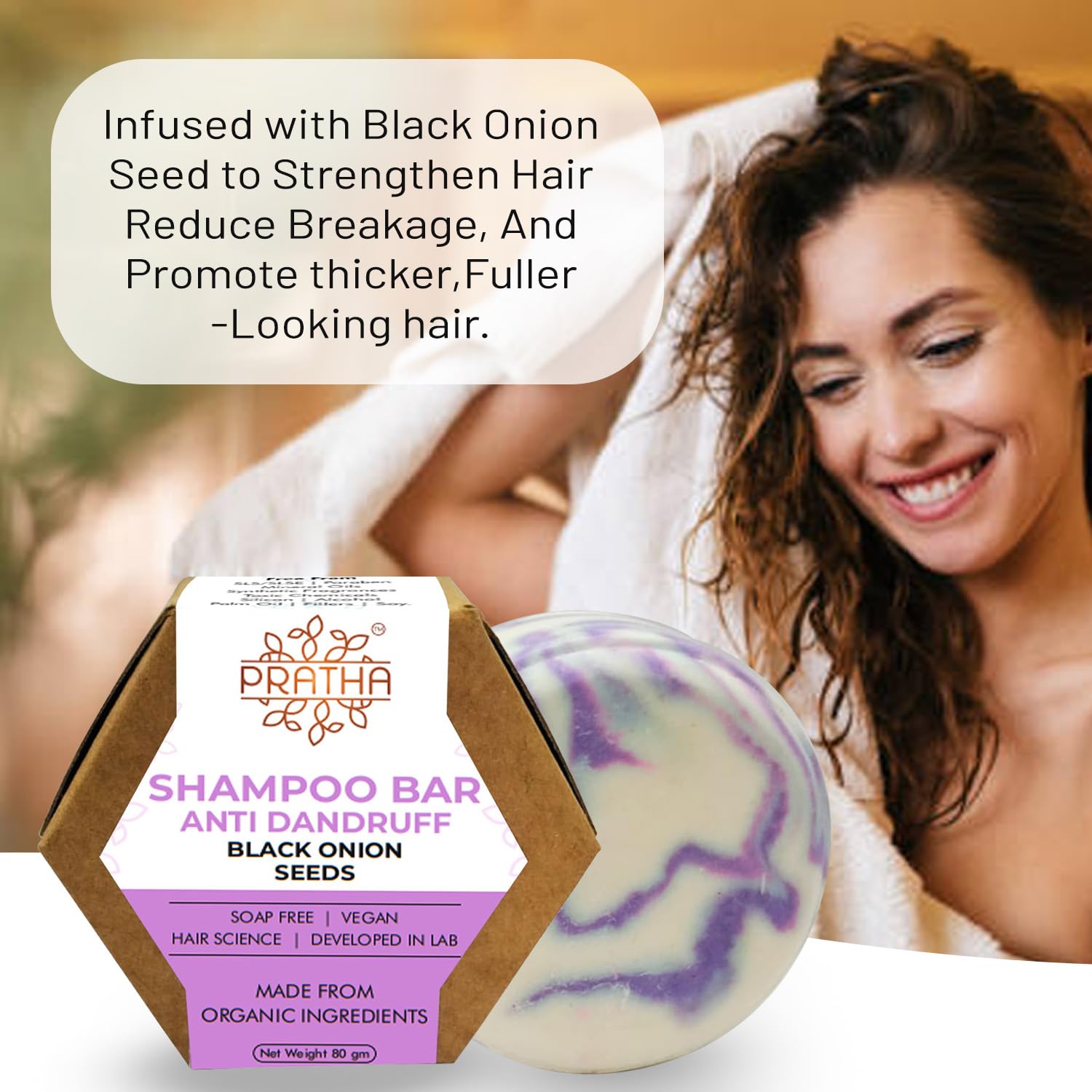 PRATHA Naturals Anti-Dandruff Shampoo Bar with Black Onion Seed - Sulfate-Free & Vegan Hair Care for Dry Scalp - Perfect for Travel & Eco-Friendly Bathroom Routine