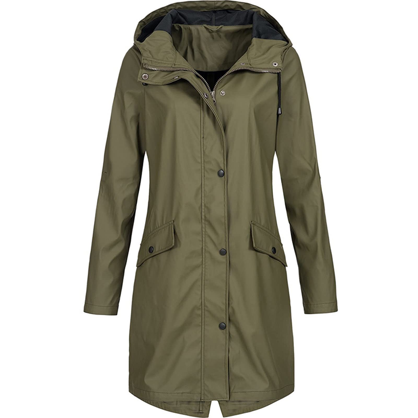 Women's Lightweight Waterproof Rain Jacket with Hood - Windproof Active Outdoor Trench Coat for Hiking, Travel & Commuting - Plus Size Raincoat with Pockets