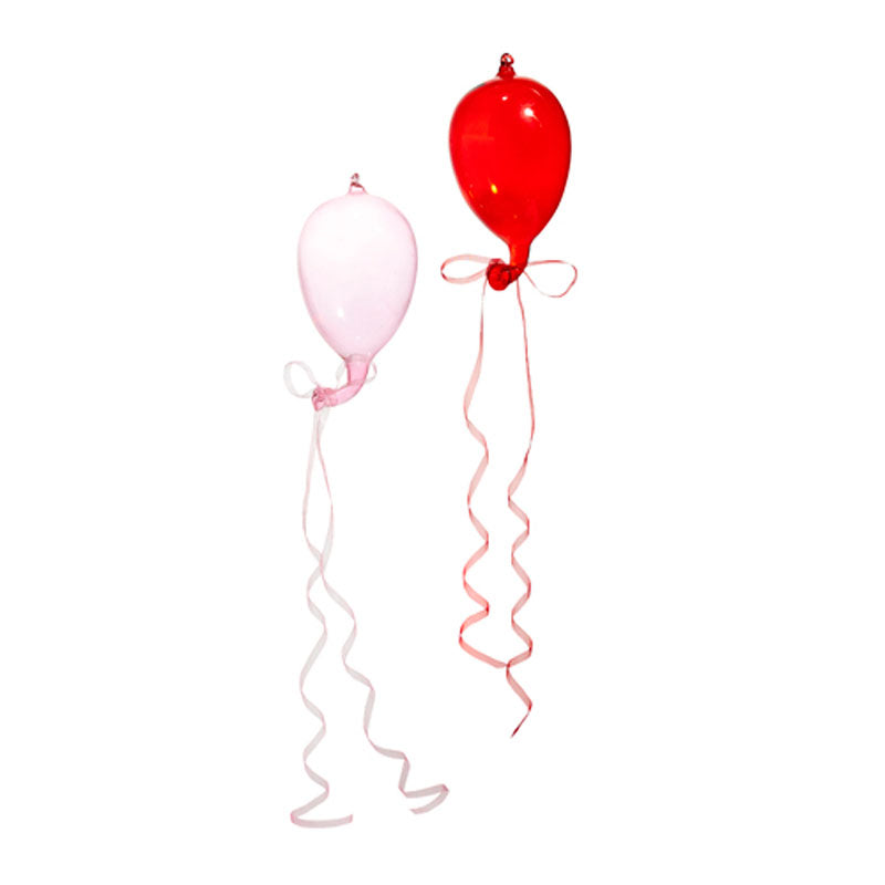 5.5 Inch Blown Glass Balloon Ornament Set of 2 - Pink & Red Handmade Christmas Tree Decorations for Holiday Party & Home Decor