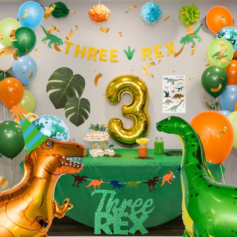 Rex Dinosaur Birthday Party Decorations Set - 3 Dino Banners & Balloons for Boys 3rd Birthday - Perfect for Jurassic Themed Parties, Dinosaur Lover's Celebration, and Kids Birthday Decor