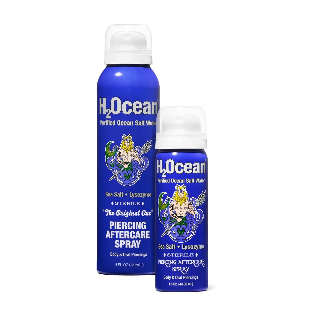 H2Ocean 4oz & 1.5oz Piercing Aftercare Spray Bundle - Natural Sea Salt Keloid & Bump Treatment, Organic Wound Wash for Ear, Nose, Navel & Oral Piercings - Fast Healing for New & Irritated Piercings | Perfect for Tattoo Aftercare & Body Jewelry Maintenance