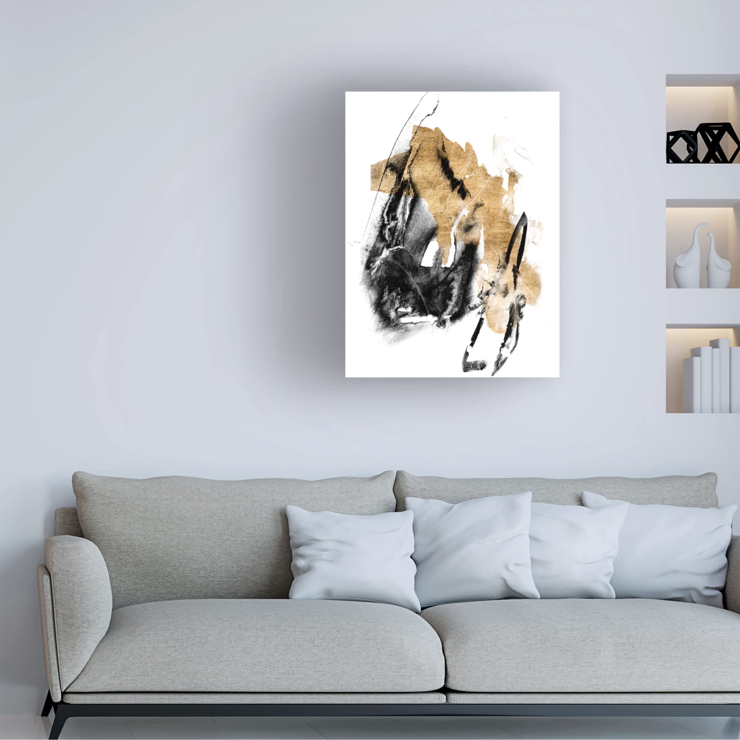 Jennifer Goldberger 'Black And Gold Splash IV' Canvas Wall Art Print - Modern Abstract Painting for Living Room, Bedroom & Office Decor