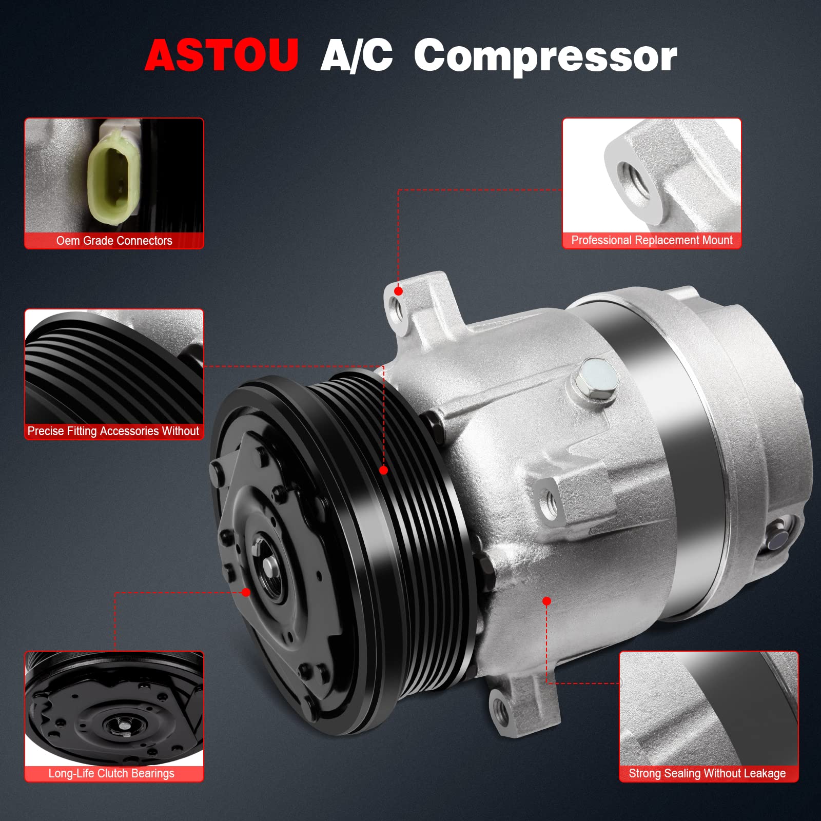 Chevrolet S10 2.2L & GMC Sonoma 2.2L AC Compressor & Clutch Kit (1998-2003) - Replacement for Isuzu Hombre 2.2L (1998-2000) - Replaces 20446C - Perfect for Summer Cooling & Auto AC Repair