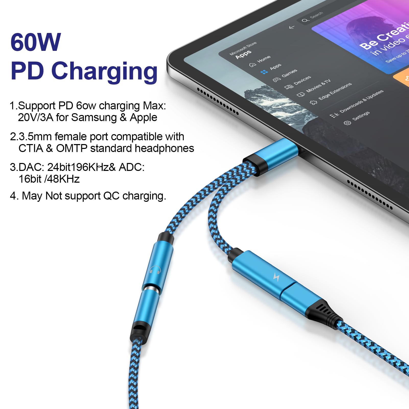 2 Pack USB C to 3.5mm Headphone Adapter with 60W Fast Charging Cable - Compatible with Samsung Galaxy S25 Ultra/S25+/S24/A16 5G/A35/A54/S23/S22/S21 FE/A53/S20 - 2-in-1 Type C Audio Dongle for Music, Gaming & Calls