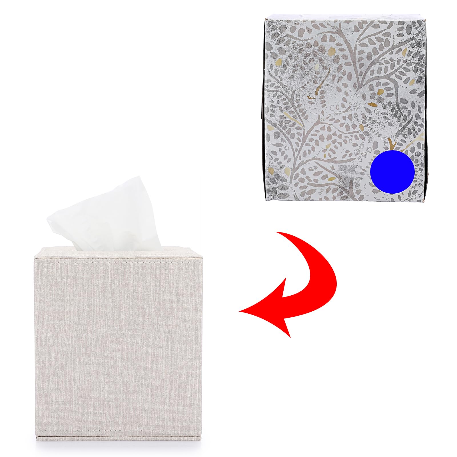 Sumnacon Square Linen Tissue Box Cover - Stylish Magnetic Bottom Cube Tissue Holder for Vanity, Dresser, Nightstand, Office & Car | Decorative Home Decor Accessory in Beige | Perfect for Bathroom, Bedroom & Living Room Organization