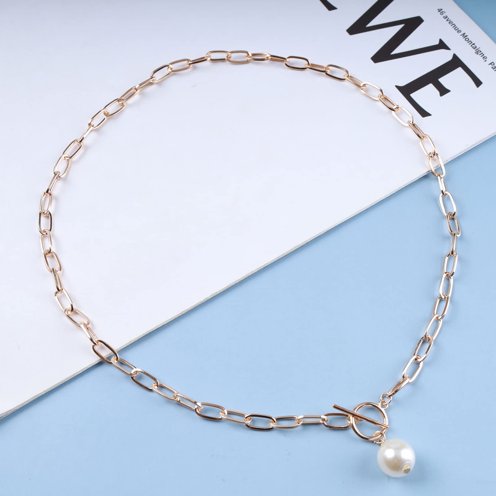 Bohemian Pearl Pendant Necklace with Paperclip Chain - 18K Gold Plated T-Bar Necklace Jewelry for Women & Girls | Perfect for Weddings, Parties & Everyday Elegant Style