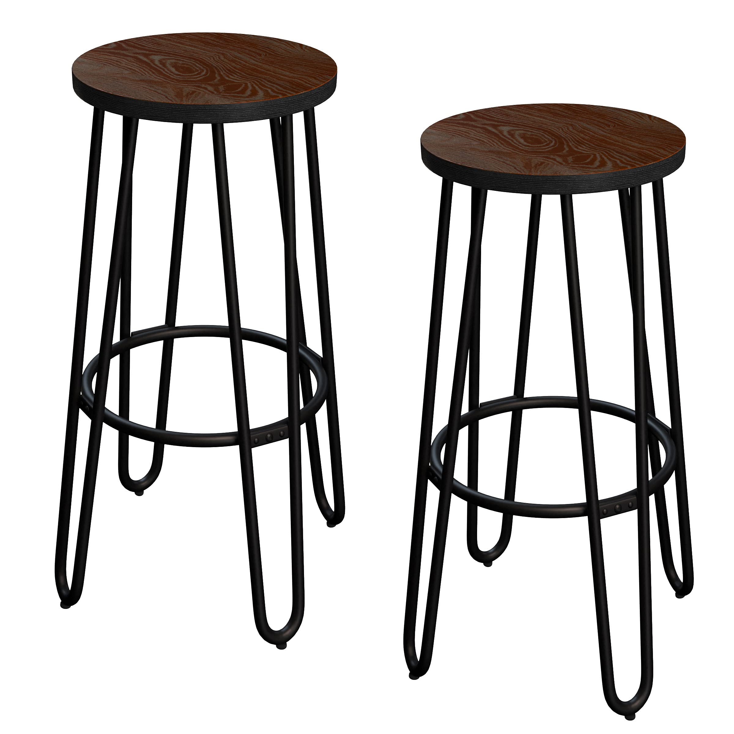 Set of 2 Modern 24-Inch Bar Stools with Hairpin Metal Legs & Solid Wood Seat - Backless Counter Height Stools for Kitchen Island, Breakfast Bar, Dining Room or Home Pub - Lavish Home