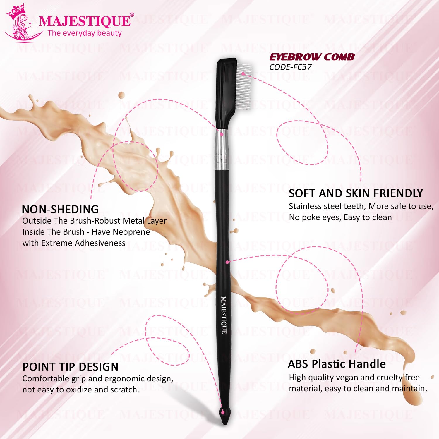 Majestique Eyebrow & Eyelash Comb - Professional Mascara Separator for Lift & Curl - Beauty Cosmetic Tool (FC37) - Perfect for Lash Extensions, Salon Use & Home Makeup