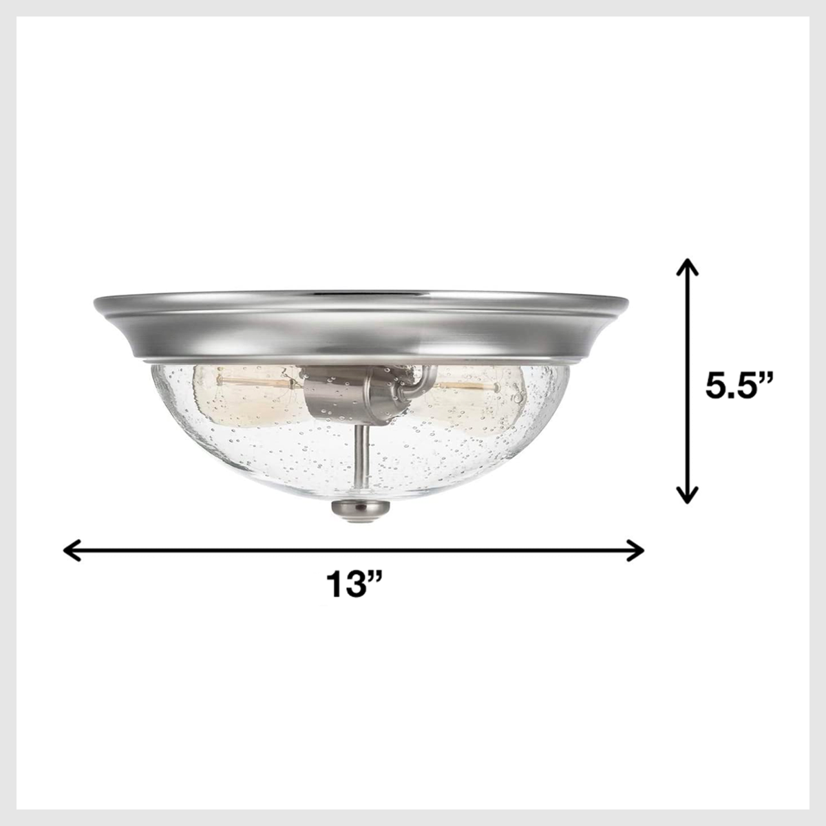 13 Inch Designer Series Flush Mount Bowl Light - Clear Seeded Glass with Brushed Nickel Finish - Modern Ceiling Lighting for Bedroom, Kitchen, Bathroom, and Hallway