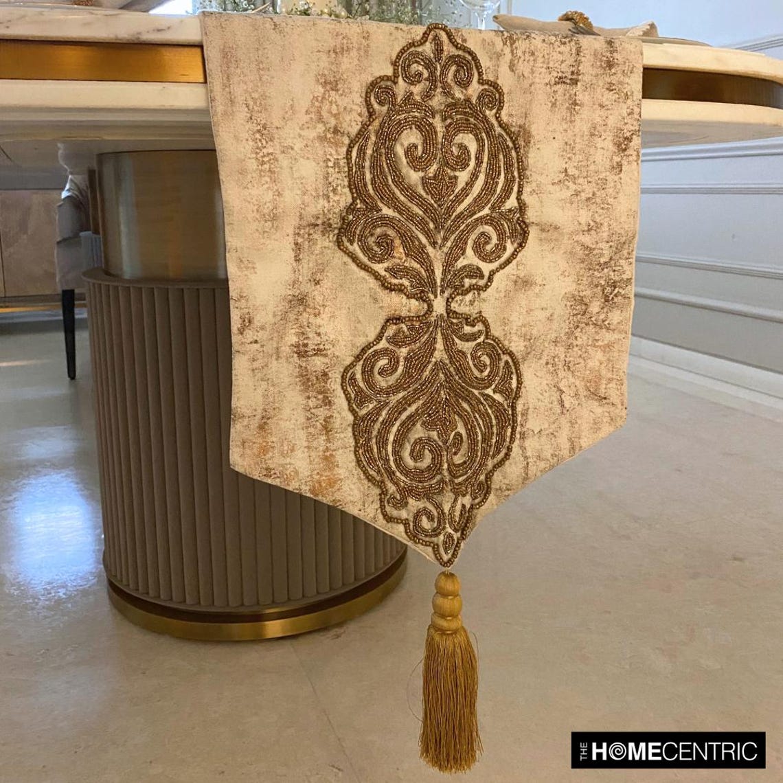 Luxury Gold Jacquard Silk Table Runner - Elegant Decorative Dining Table Cover for Weddings, Parties & Home Decor - Aurelian Royalty Collection