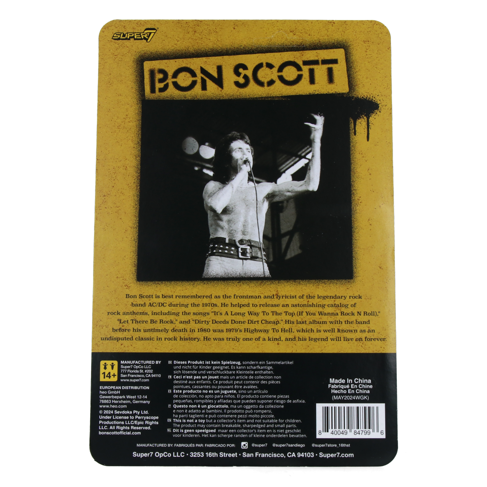 Bon Scott (Leopard Print) ReAction Figure - AC/DC Collectible Toy for Music Fans - Perfect for Display, Gifts, and Rock Memorabilia Collections