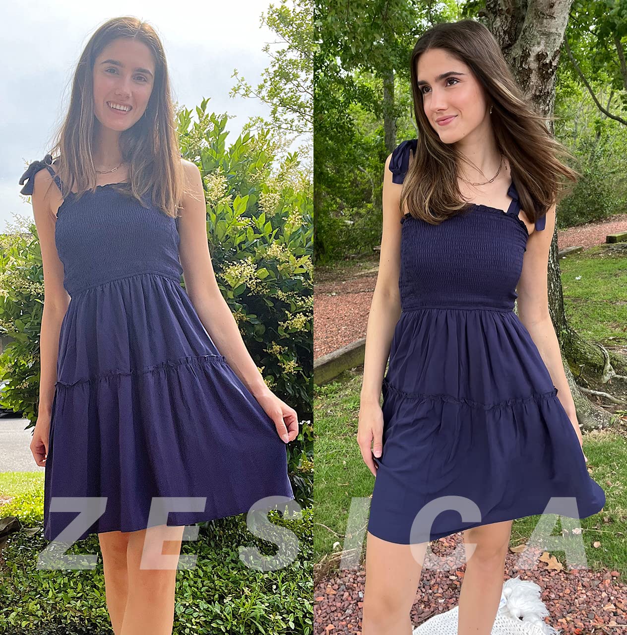 ZESICA Women's 2025 Summer Spaghetti Strap Sleeveless Square Neck Ruffle A-Line Swing Mini Dress - Perfect for Beach Vacation, Date Night & Summer Parties