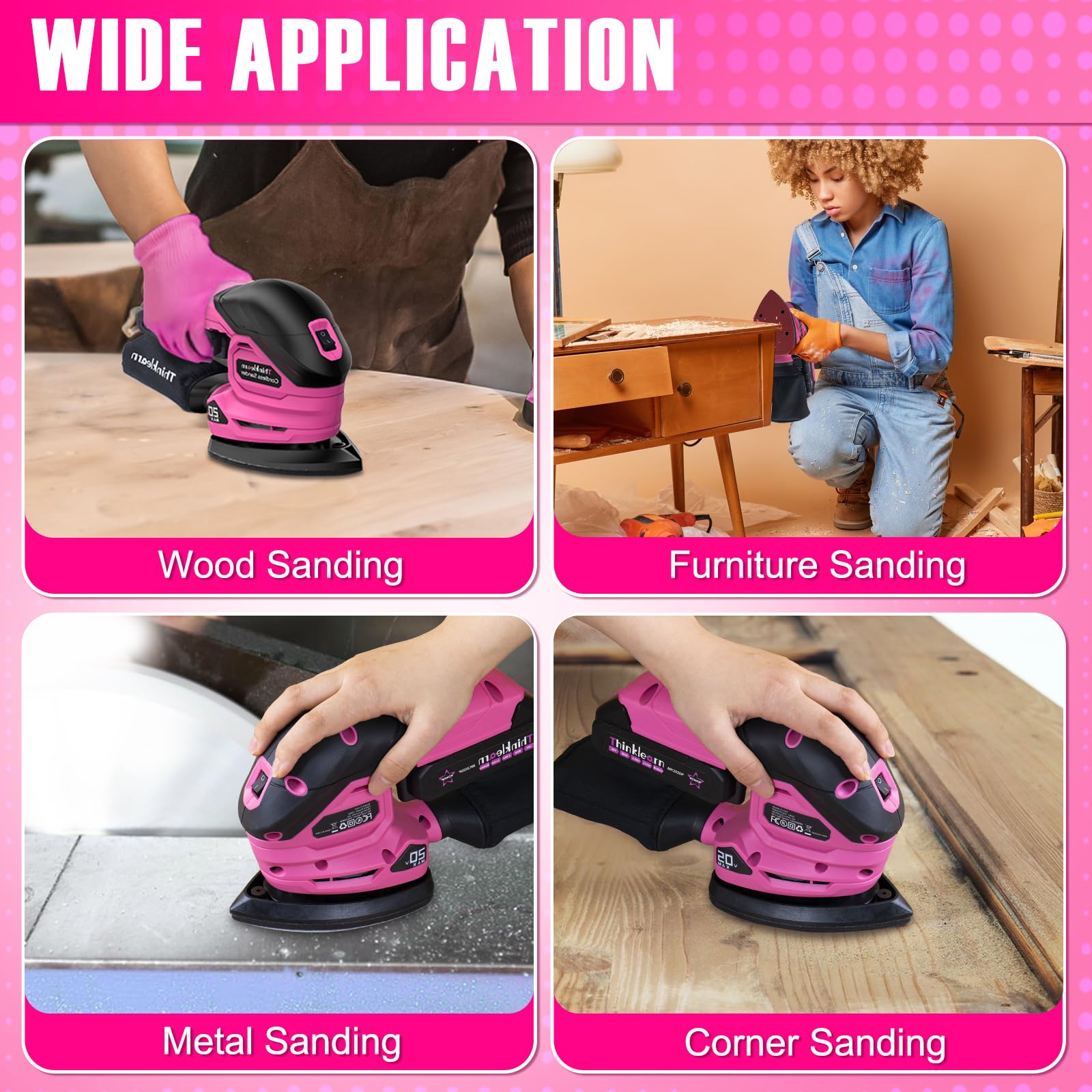 20V Cordless Detail Sander with 22Pcs Sandpaper - 12,000 RPM Electric Mouse Sander with Dust Bag, 2.0Ah Battery & Charger - Compact Palm Sander for Woodworking, Furniture Refinishing & DIY Home Projects