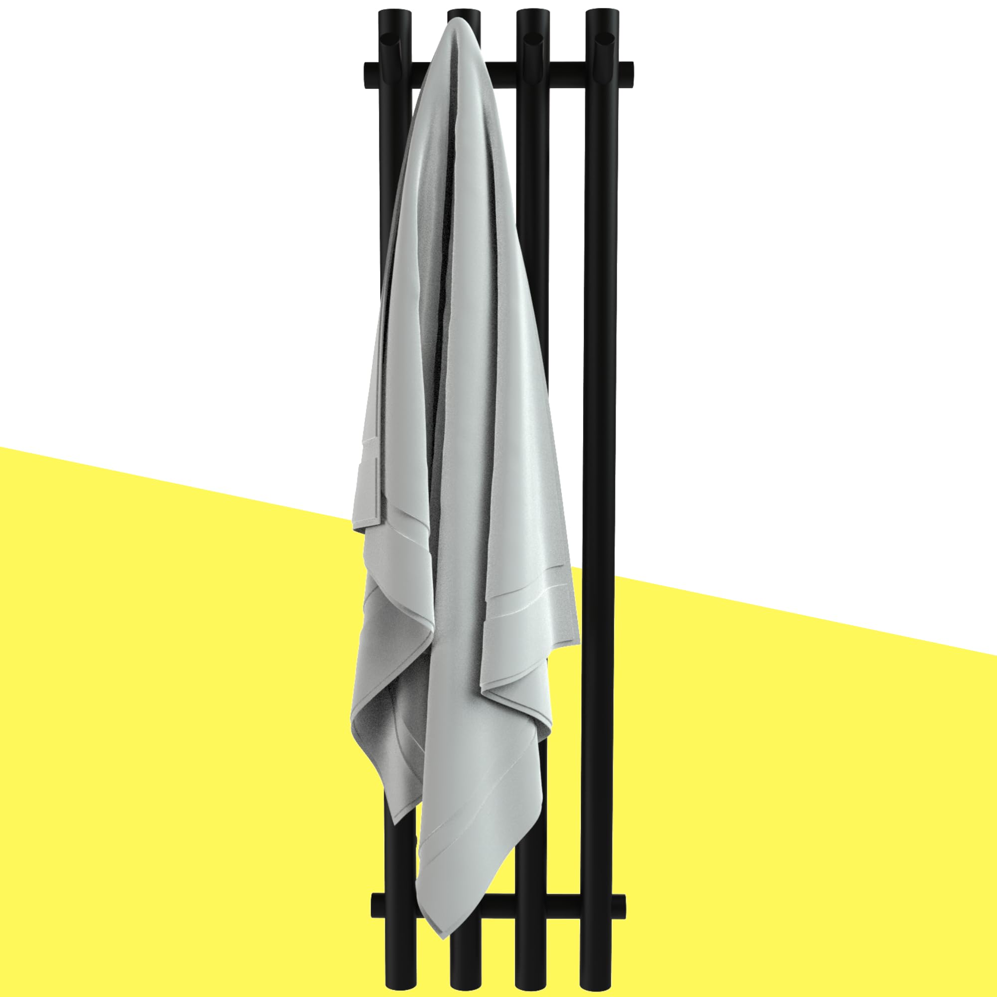 Premium Heated Towel Rack - Adjustable Timer & Wall Mounted Towel Warmer for Bathroom | Hardwired or Plug-in Vertical Towel Heater (Black) | Perfect for Spa-Like Luxury & Cozy Bathroom Experience