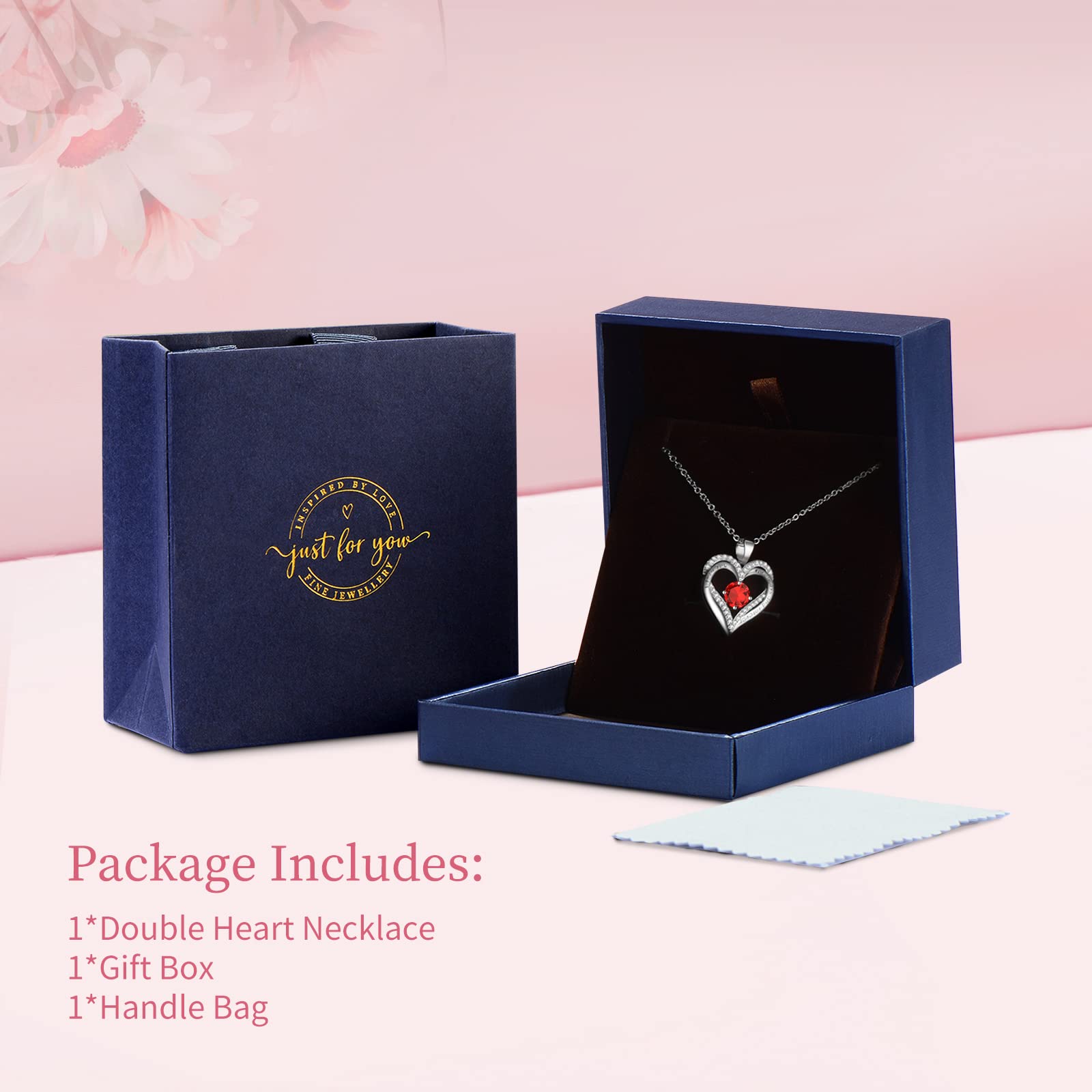Heart Birthstone Necklace for Women - S925 Sterling Silver Personalized Pendant, Anniversary & Birthday Gift for Wife, Mom, Girlfriend | Perfect for Valentine's Day, Mother's Day & Special Occasions