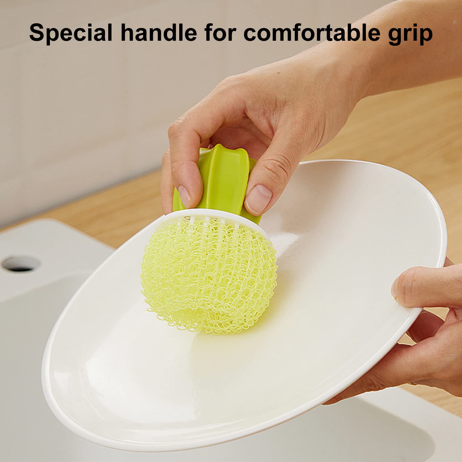 Cactus-Shaped Cleaning Brush for Pots & Pans - Durable Wire Ball Scrubber with Sponge Holder - Yellow Kitchen Sink Dishwashing Brush for Easy Cleaning | Perfect for Non-Stick Cookware & Stainless Steel Sinks