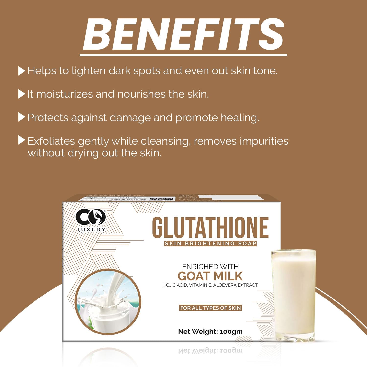 CO LUXURY Goat Milk Glutathione & Kojic Acid Soap - Brightening Bar for Dark Spots & Pigmentation | Skin Whitening & Exfoliating Bath Soap | Pack of 2 | Perfect for Daily Skincare Routine & Spa-Like Bath Experience