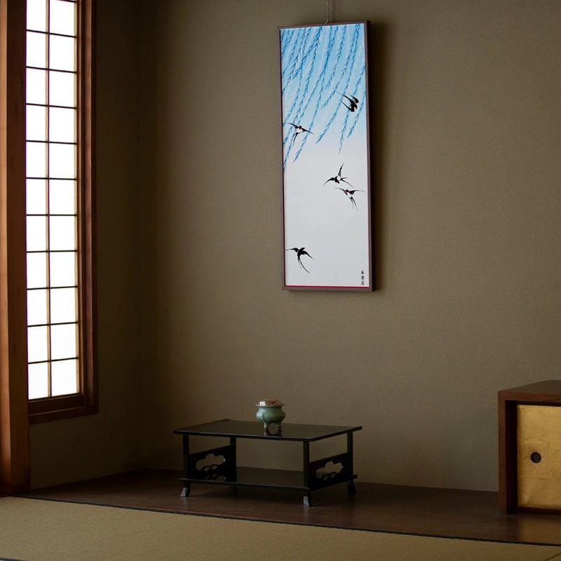 Premium Kyo Yuzen Dyed Japanese Tenugui Hand Towel - Elegant Swallow & Willow Design | Authentic Kyoto Craftsmanship | Perfect for Home Decor, Gift & Traditional Tea Ceremony