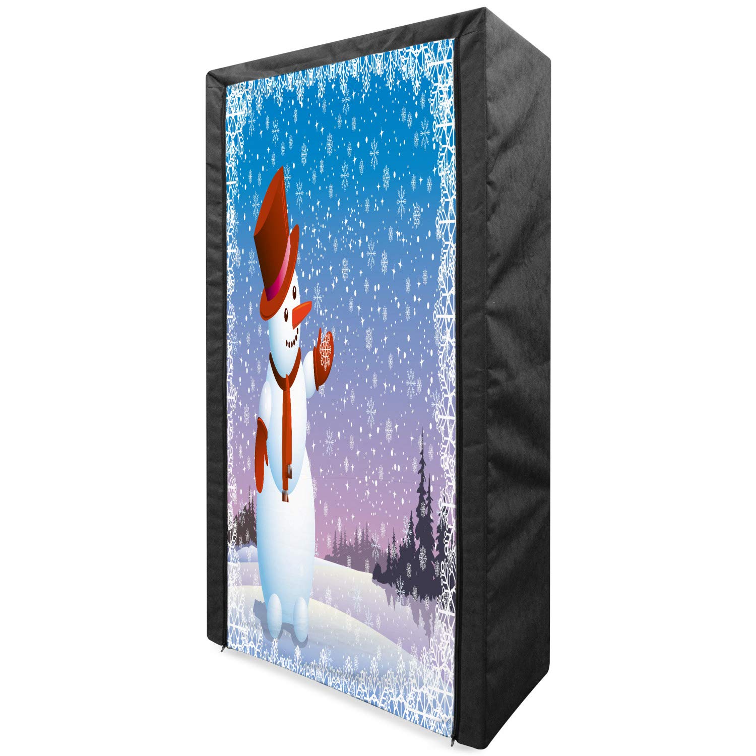 Ambesonne Snowman Portable Fabric Wardrobe - Cartoon Winter Snowman & Snowflake Design, 33.5