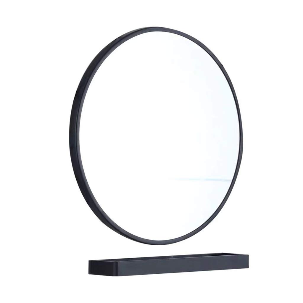 Black Framed Round Bathroom Wall Mirror with Shelf - 23.6 Inch Vanity Makeup Mirror for Home Decor (19.7x19.7 Inches) - Perfect for Bathroom, Bedroom & Dressing Room Organization
