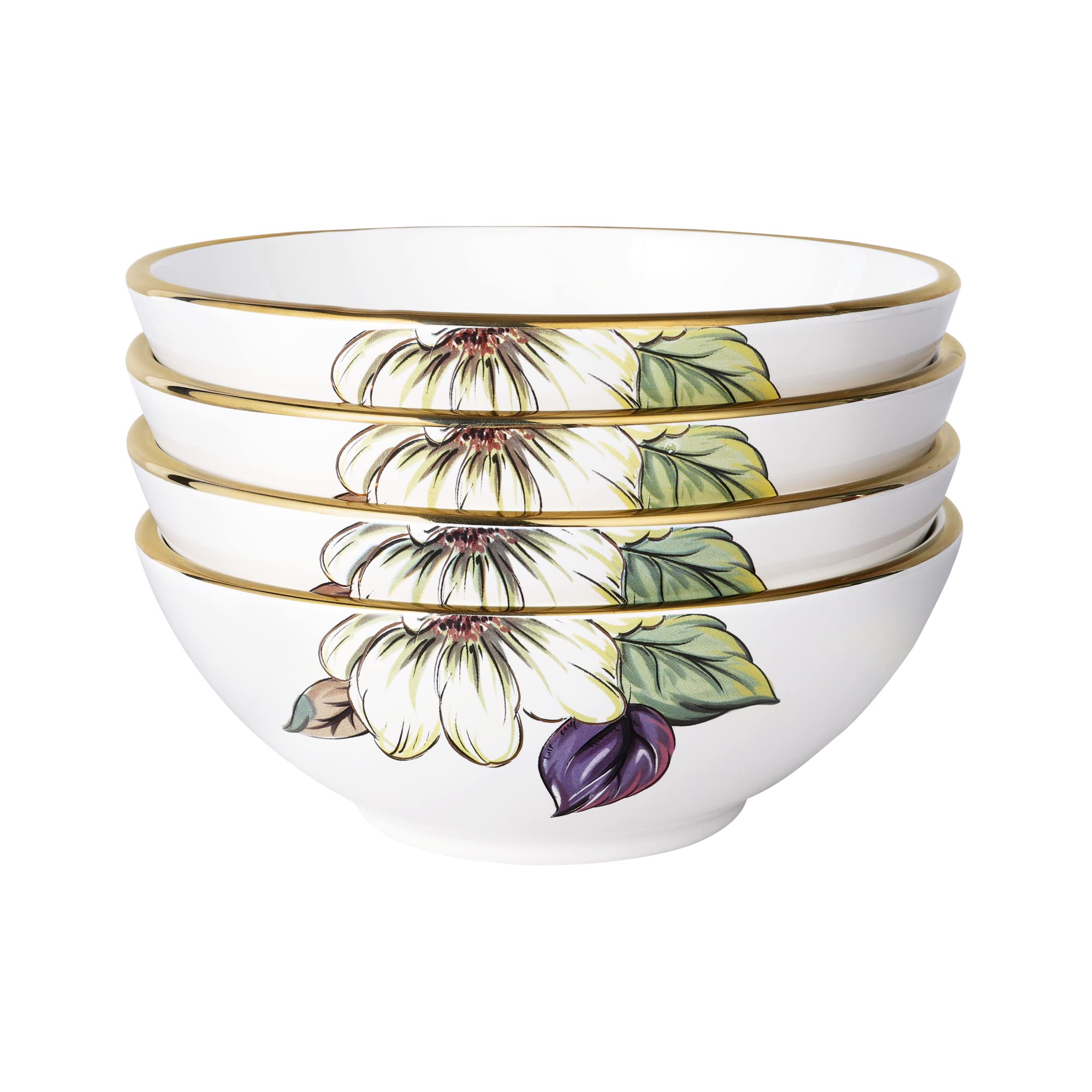 Fanquare Porcelain Soup Bowls Set of 4 - 24oz Floral Pasta & Salad Bowls for Ramen, Cereal, Dessert - 7 Inch Ceramic Dinnerware for Home, Restaurant & Gifts