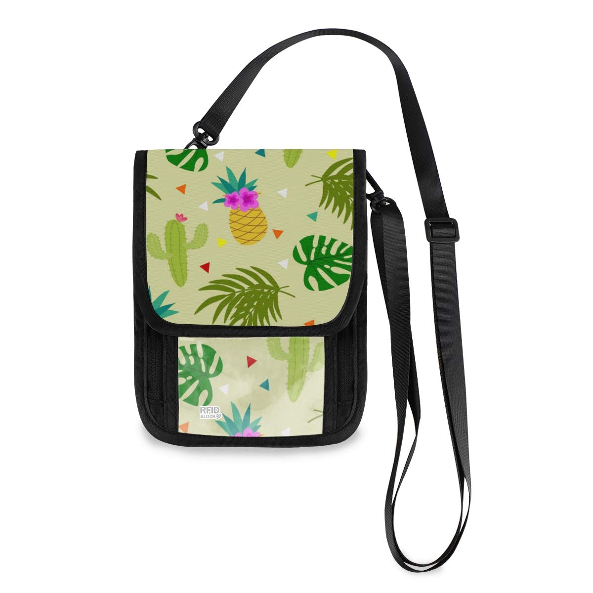 Emelivor RFID Blocking Travel Neck Wallet - Waterproof Passport Holder & Cash Pouch for Women & Men | Secure Crossbody Bag for Travel, Commuting & Outdoor Activities | Summer Pineapple Design