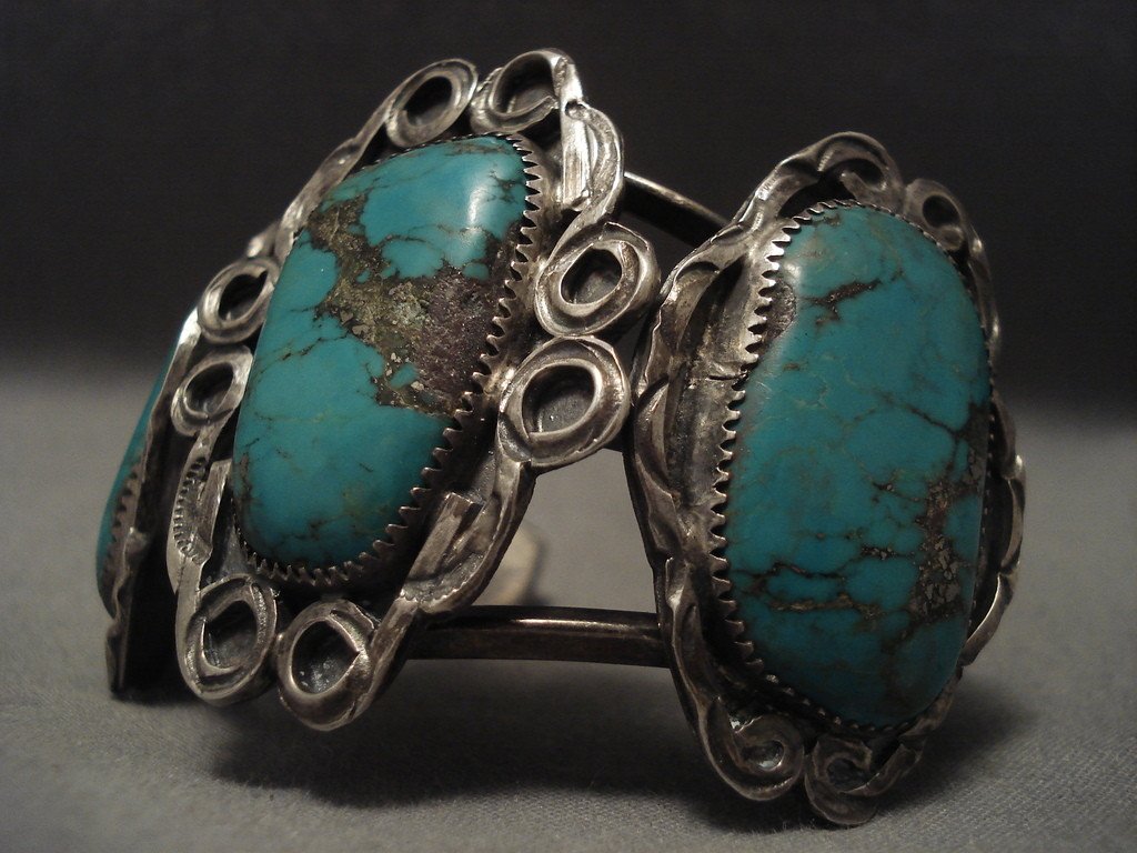 Vintage 1950s Navajo Green Turquoise Native American Silver Bracelet - Handmade Southwest Jewelry for Women, Boho Fashion & Western Style Accessories