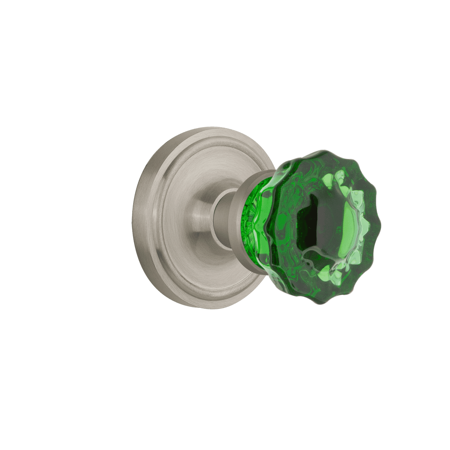 Classic Rosette with Emerald Crystal Knob in Satin Nickel - Elegant Cabinet & Drawer Hardware for Home Décor & Furniture Upgrade